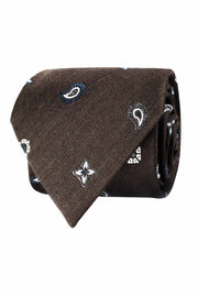 Brown small paisley patterned jacquard tie