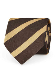 Regimental yellow and brown hand made silk tie