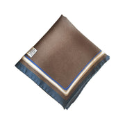 Brown plain with blue frame printed silk pocket square