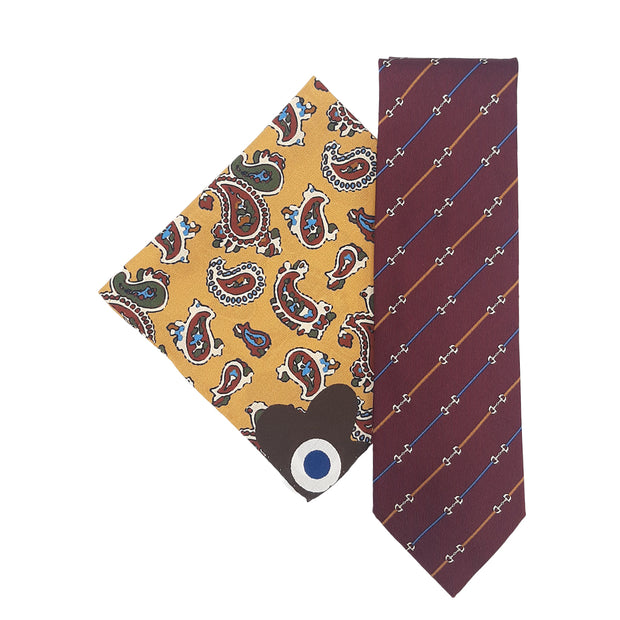 burgundy tie and yellow pocket square