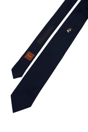 Dark blue silk tie with beagle under the knot