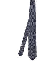 Cravatta stampata blu con micro pattern classico bianco - Fumagalli 1891