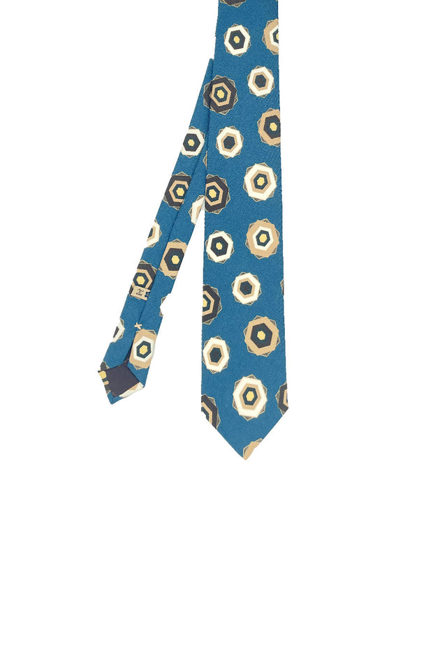 TOKYO - Blue geometrical patterned silk printed hand made tie