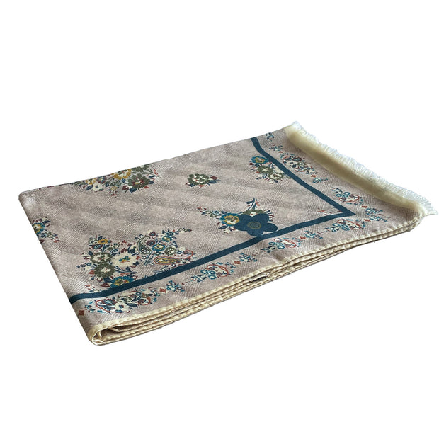 Beige macro floral Prince of Wales cashmere scarf