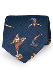 Blue circus design printed silk hand made archive tie