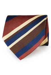 TOKYO - cravatta stampata righe asimmetriche rossa, marrone, blu e beige
