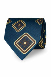 TOKYO - Blue macro medallion silk printed hand made tie