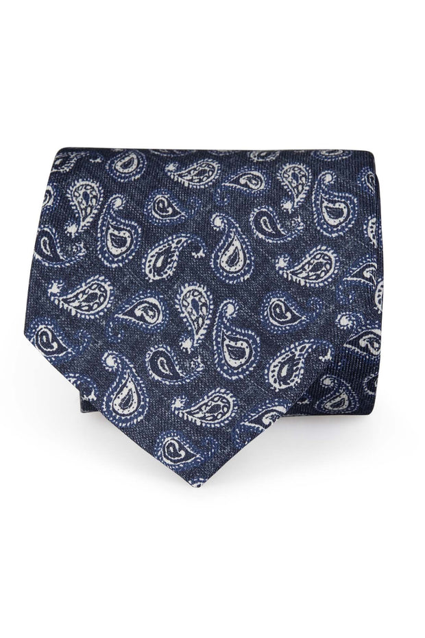 TOKYO - Archive blue silk print tie with white and dark blue paisley