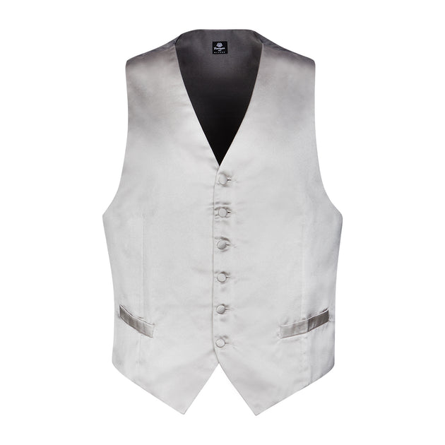 Vest Gilet Uomo Elegante Grigio Pearl Colored Silk Satin Vest