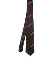 Unlined regimental green tie in pure silk