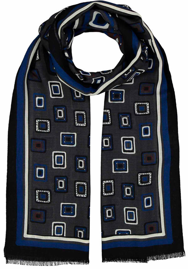 Grey geometrical design printed wool scarf