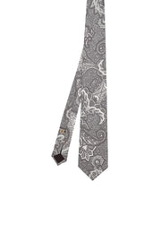 Grey tie with white paisley in pure silk printed