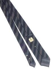 Blue, grey & white striped grenadine silk & wool hand made unlined tie