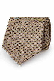 Sand brown, brown & white micro floral silk unlined hand made tie