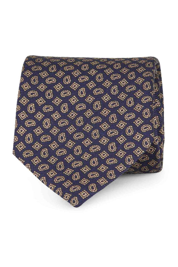 Cravatta di seta stampata blu con piccoli disegni - Fumagalli 1891