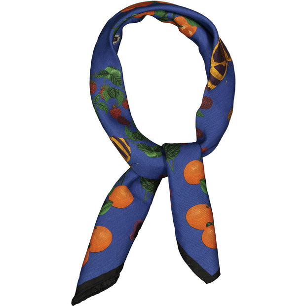 Blue tangerine & leaves silk & cotton handmade scarf 60