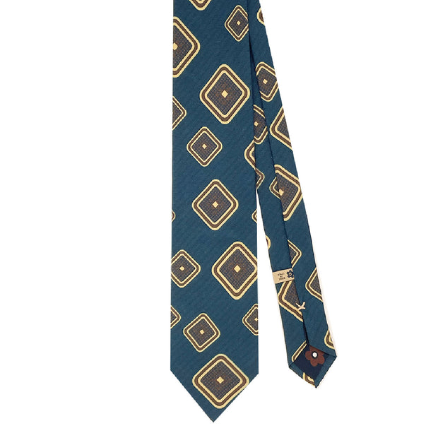 TOKYO - cravatta stampata blu in seta con macro medallion