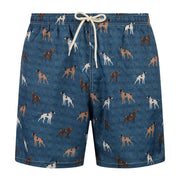 Blue dog patterned sustainable swimwear