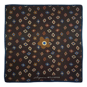 Bandana foulard marrone in seta con stampa di diamanti 