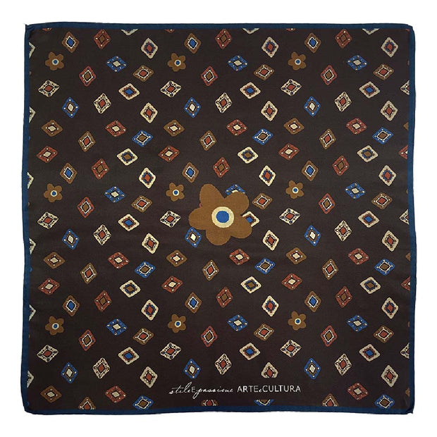 Bandana foulard marrone in seta con stampa di diamanti 