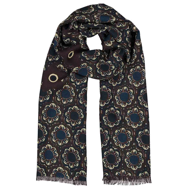 Brown macro floral vintage wool scarf