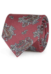 Red paisley silk printed hand made tie