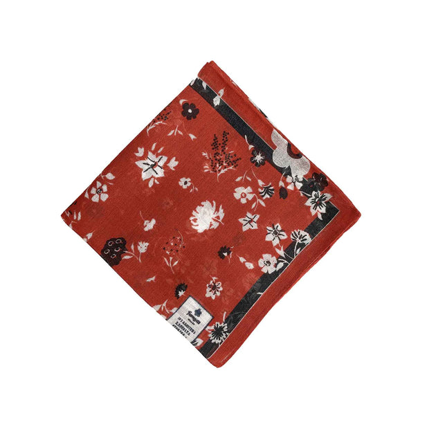 Red floral cotton & linen pocket square