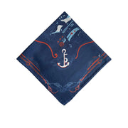 Fazzoletto blu  in seta-cotone con design marino