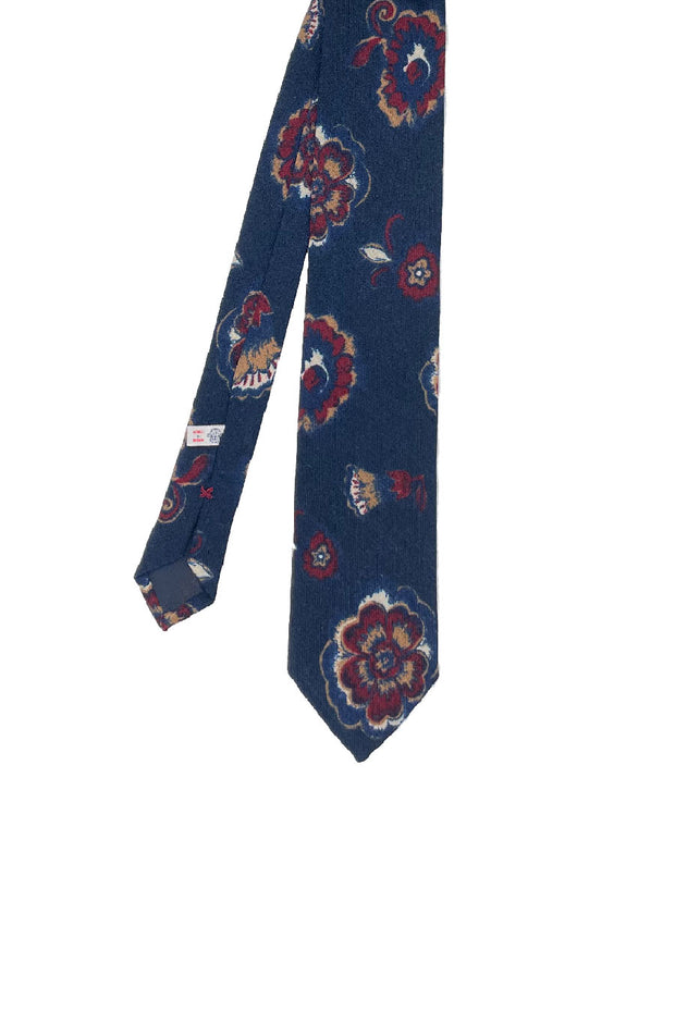Cravatta stampata in lana 7 cm macro floreali blu - Fumagalli 1891