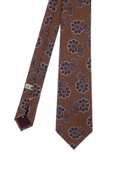 Brown flower & paisley patterned printed silk hand made tie