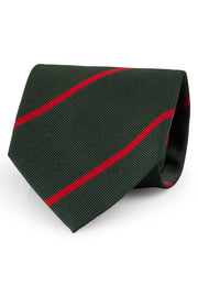 Green little striped regimental silk hand made tie