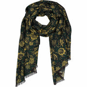 PERVINCA - Green and yellow macro floral wool handmade scarf