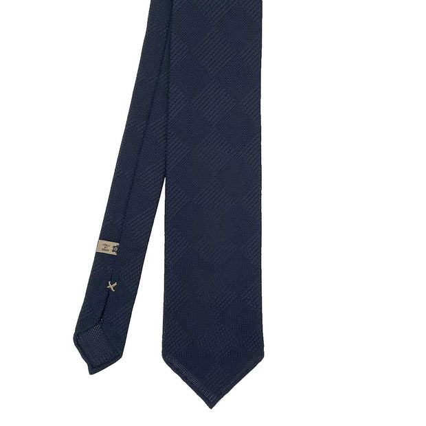 Cravatta sfoderata in garza blu con motivo a quadri - Fumagalli 1891