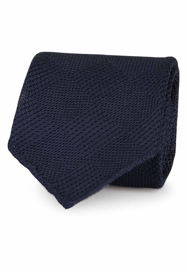 Blue square pattern grenadine silk hand made unlined tie