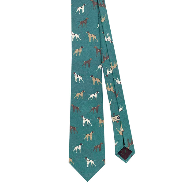 Cravatta verde stampata con cani in seta design - Fumagalli 1891