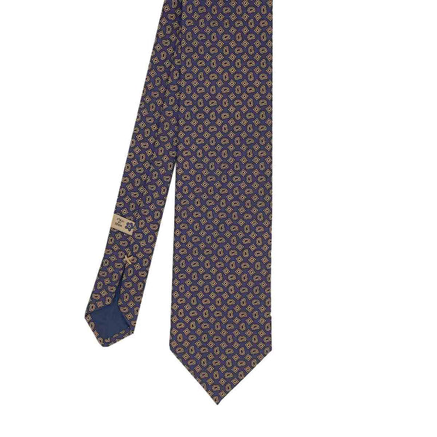 Cravatta di seta stampata blu con piccoli disegni - Fumagalli 1891