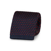 Blue & red patterned silk knitted tie