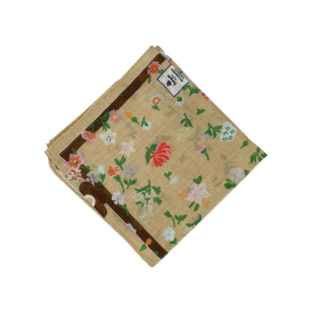 Light brown floral cotton & linen pocket square