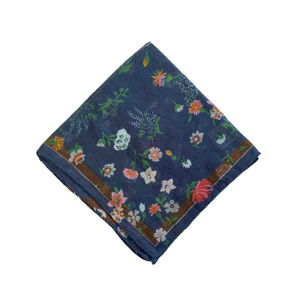 Blue floral cotton & linen pocket square