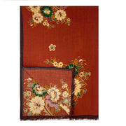 PERVINCA - Sciarpa rossa fatta a mano in lana dal disegno vintage floreale