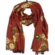 PERVINCA - Red floral vintage design wool handmade scarf