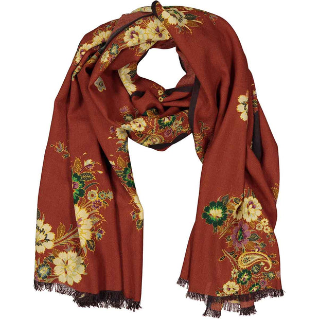 PERVINCA - Sciarpa rossa fatta a mano in lana dal disegno vintage floreale