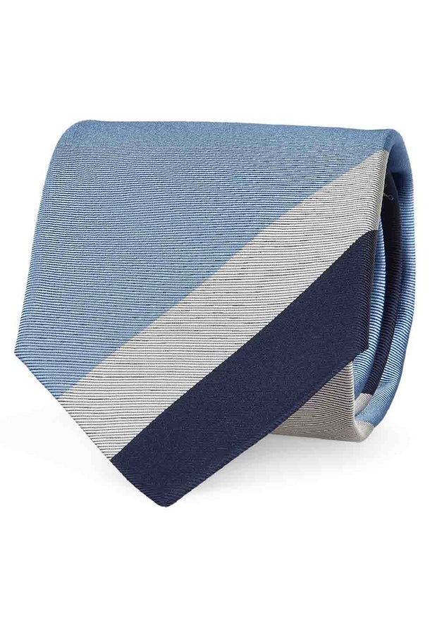 Cravatta regimental in saglia di seta blu, bianca e azzurra 