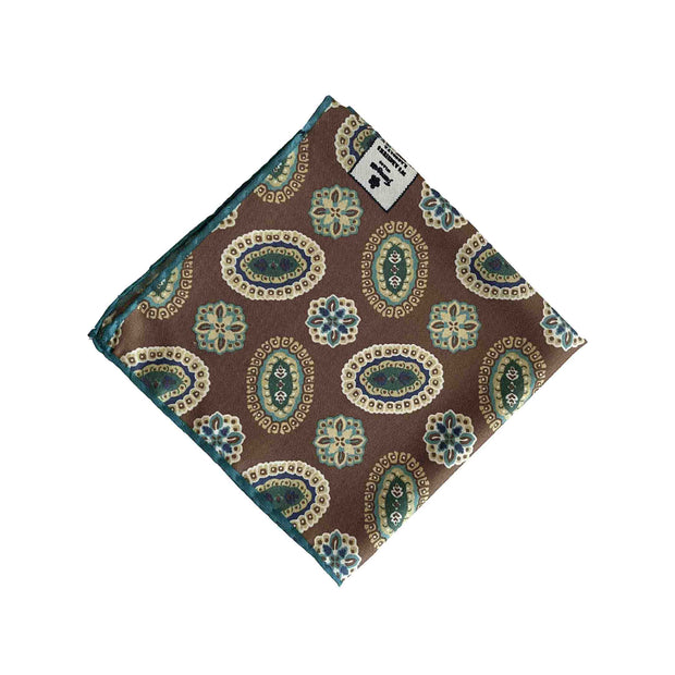 Brown patterned silk pocket square