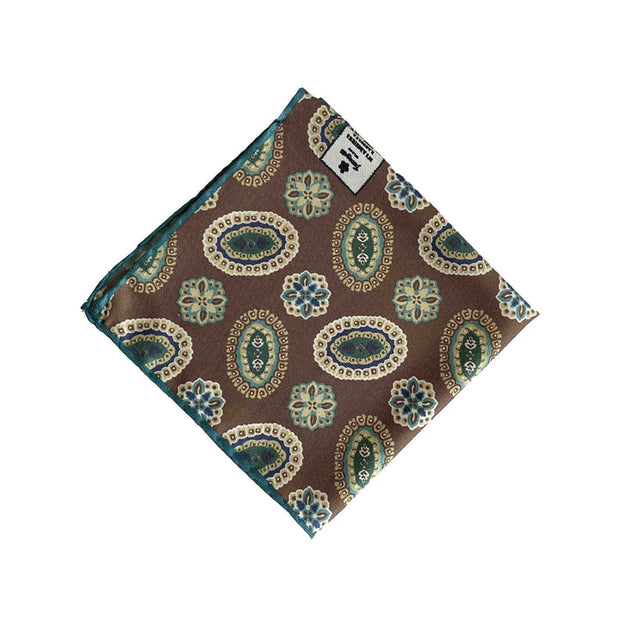 Blue regimental tie and brown vintage pocket square set
