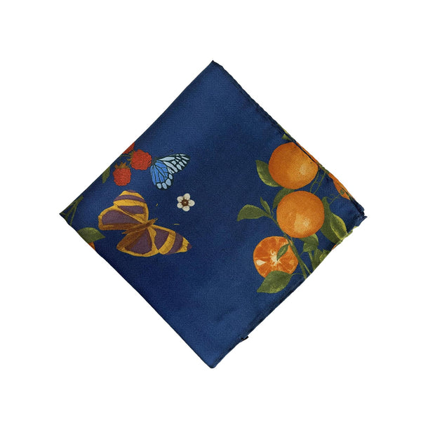 Blue Tangerine silk & cotton pocket square