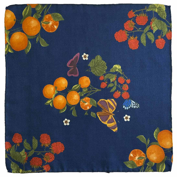 Fazzoletto blu con mandarini in seta-cotone 