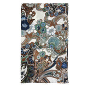 White paisley & floral silk fringed scarf