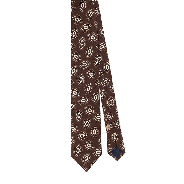 TOKYO - cravatta stampata marrone in seta con pattern vintage