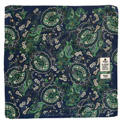 Fazzoletto blu e verde con fiori e paisley in seta-cotone
